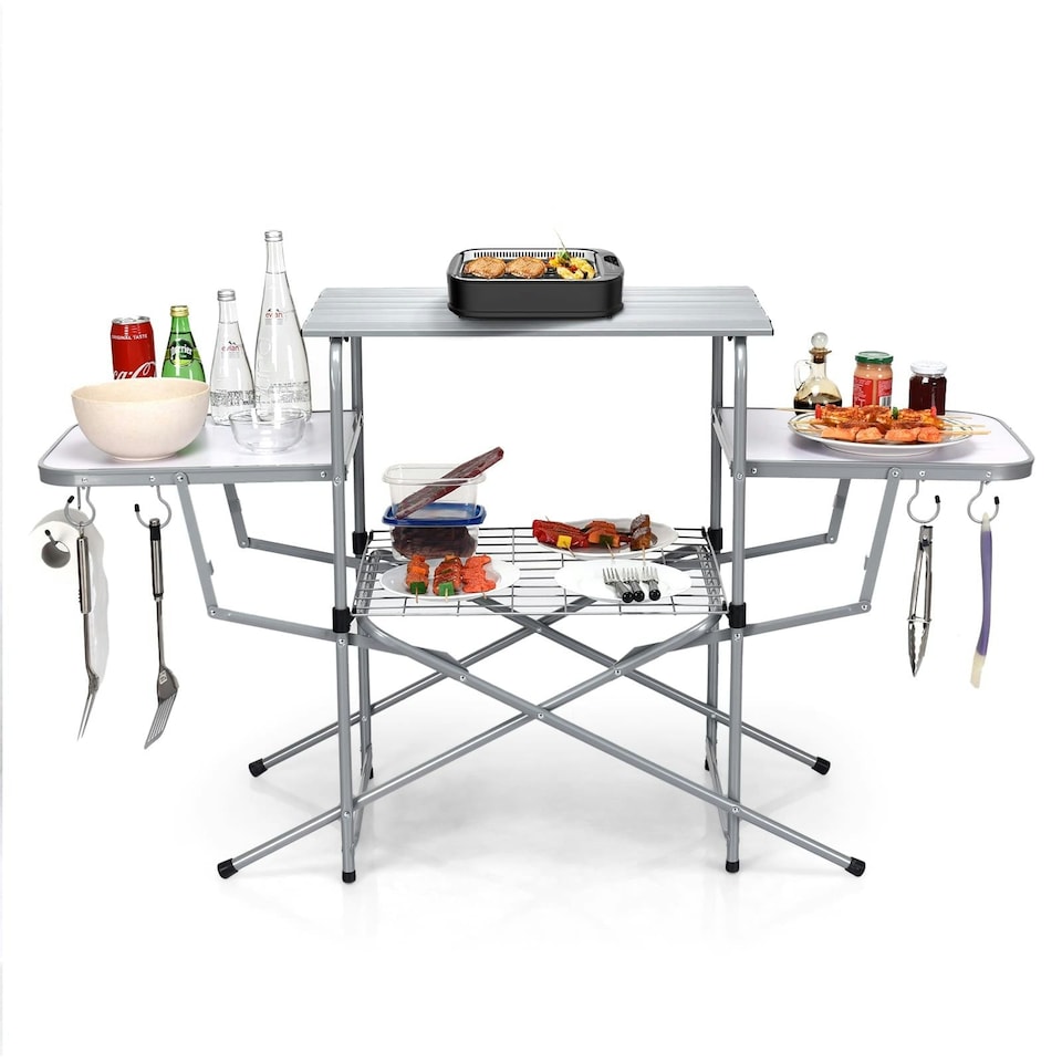 image 1 of COSTWAY Folding Camping Table Aluminum Picnic Table | Silver