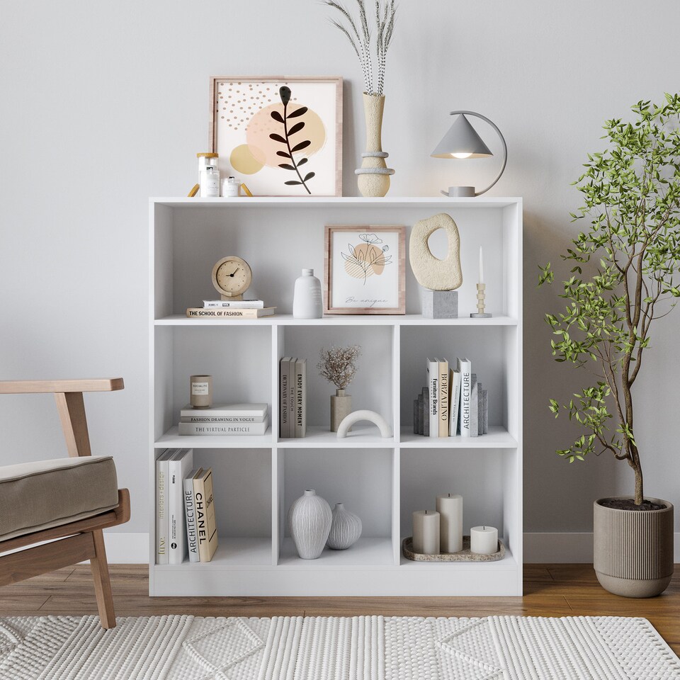 image 1 of Wide 7-Cube Bookcase | White | 1