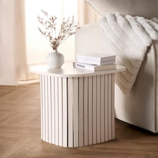 OHS Ribbed Round Oval Home Living Room Modern Decor Coffee Side End Table | Cream