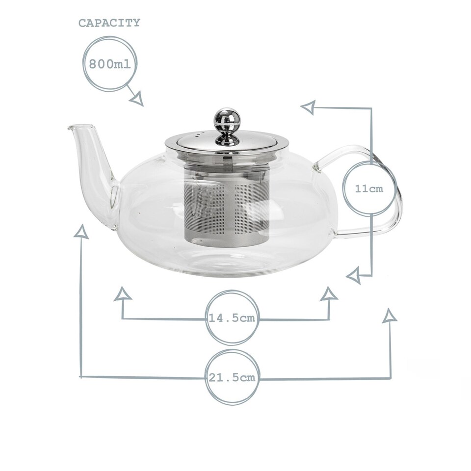 image 1 of Argon Tableware Oval Glass Infuser Teapot - 800ml