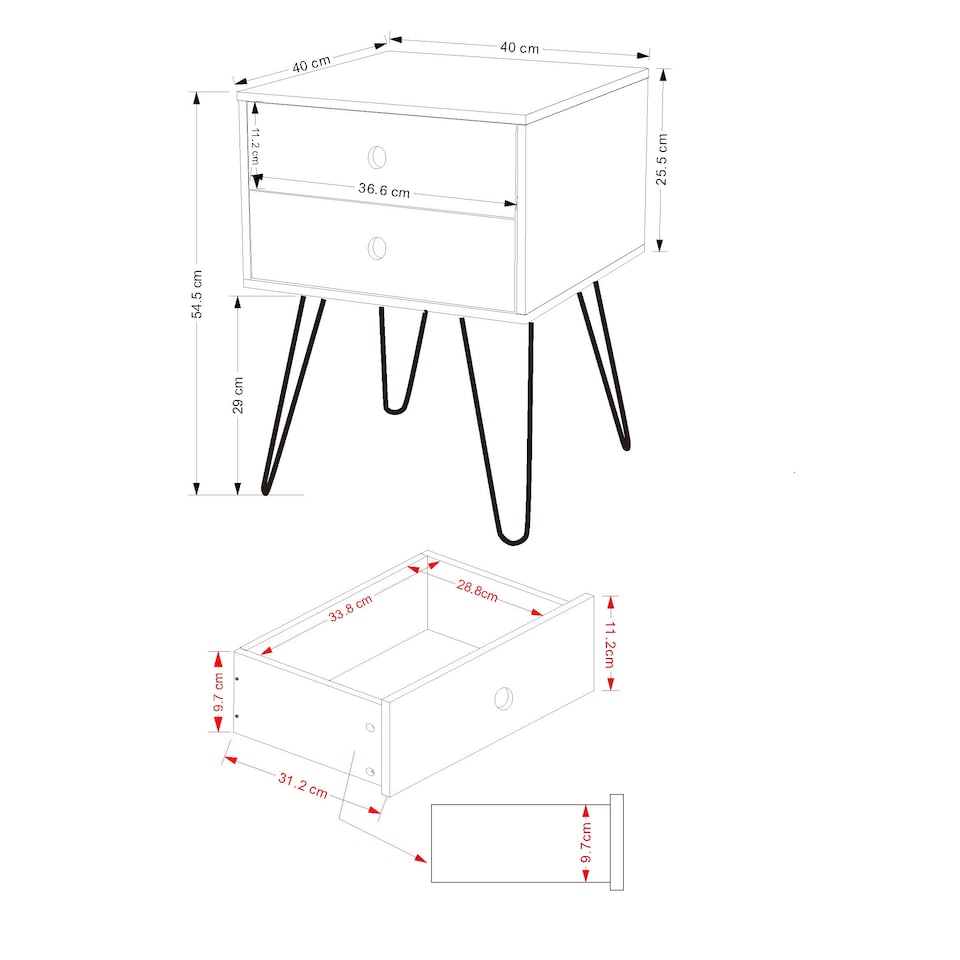 image 1 of Options Telford 2 Drawer Bedside Cabinet - Contemporary Painted Nightstand with Metal Hairpin Legs | Blue | Blue | One Size | 1