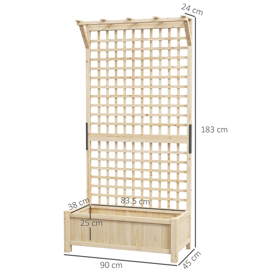 image 1 of Outsunny Wood Planter with Trellis for Climbing Plants Vines Planter Box Brown
