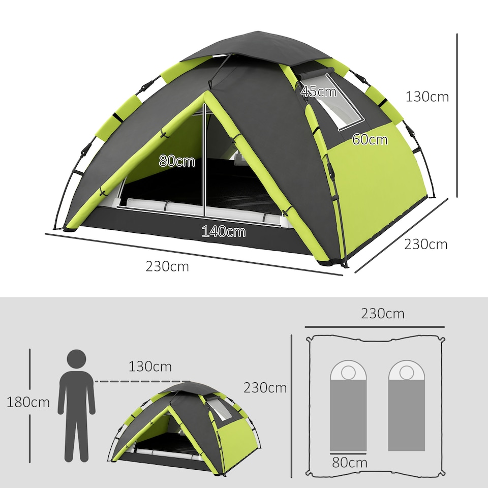 image 1 of Outsunny 3-4 Man Camping Tent Portable with Bag, Quick Setup, Dark Green