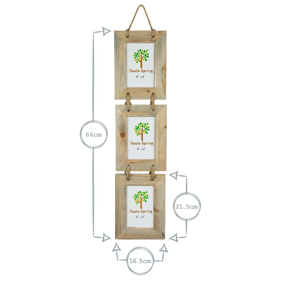 image 1 of Nicola Spring Rustic Wooden Hanging 3 Photo Frame - 4 x 6" - Natural