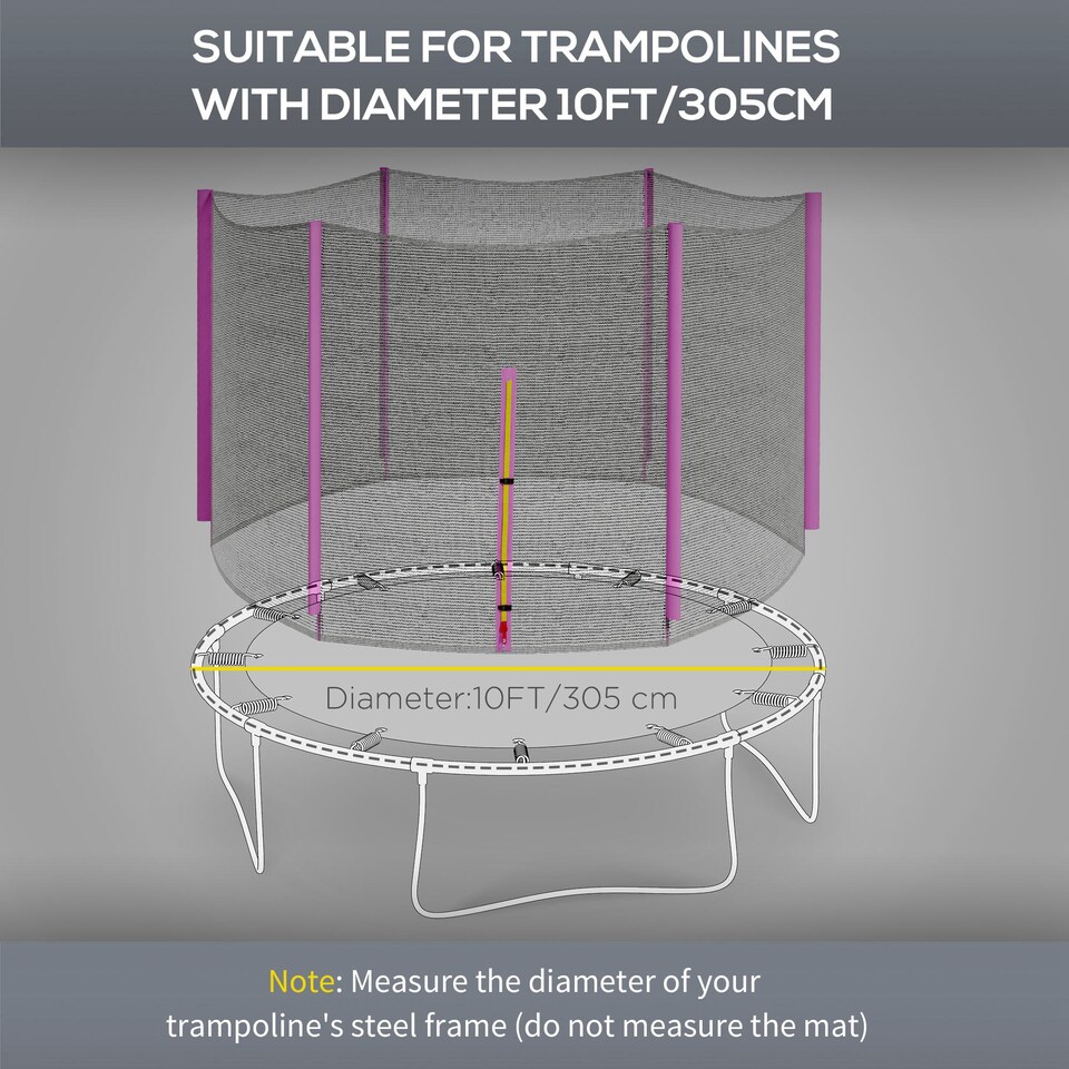 image 1 of SPORTNOW 10ft Trampoline Net Replacement with 6 Plastic Pole Covers, Weather-Resistant Trampoline Netting Replacement with Zipped Entrance, Poles Not Included, Pink