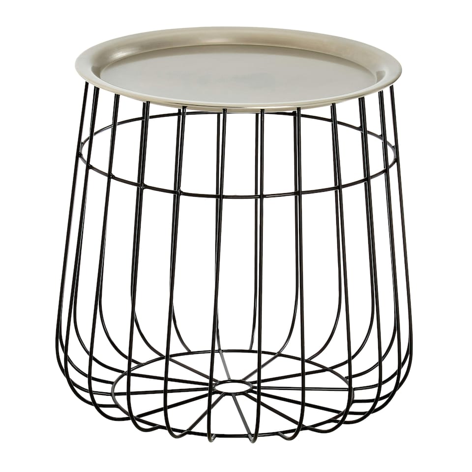 image 1 of Silver And Black Wire Detail Side Table,Contemporary Round Table With Recessed Top,Perfect for Small Spaces