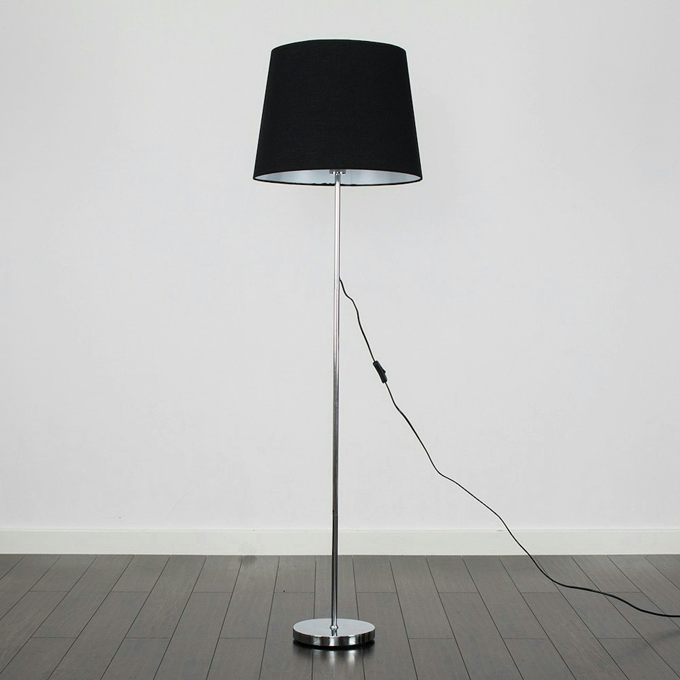 image 1 of ValueLights Modern Brushed Chrome Metal Standard Floor Lamp With Black Shade
