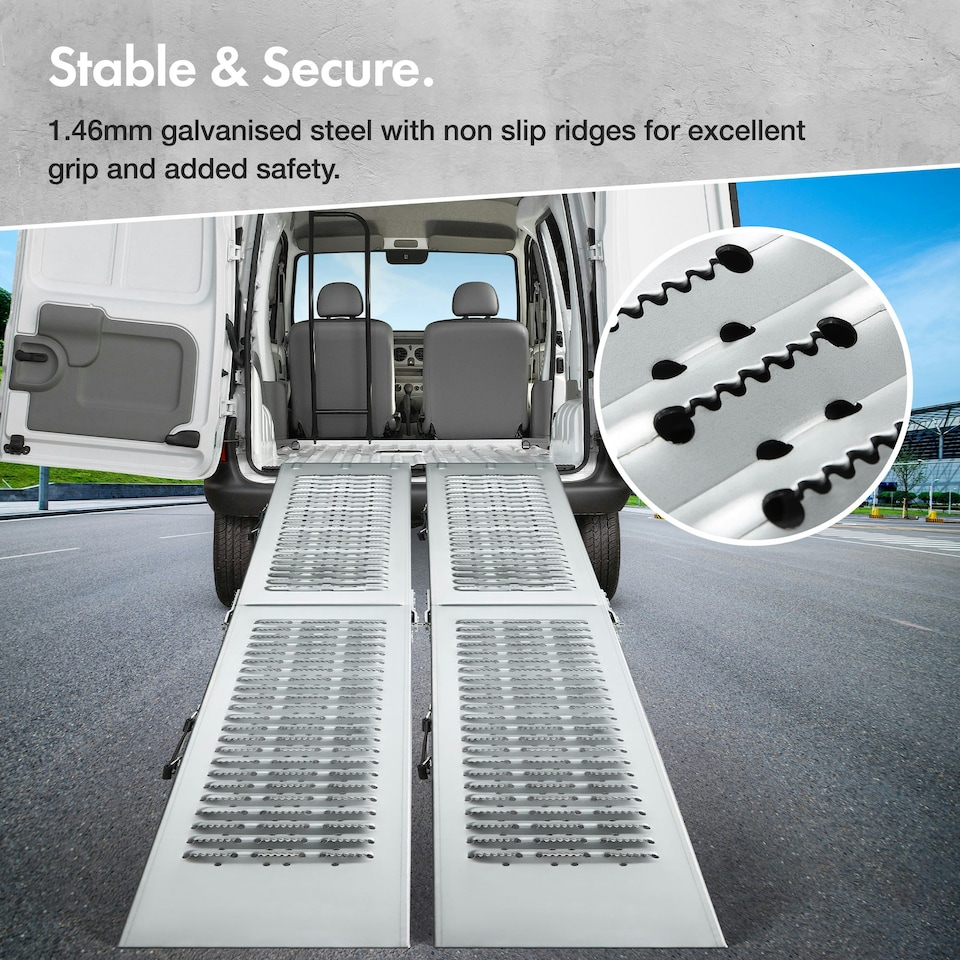 image 1 of VonHaus Loading Ramp - 2 Van Ramps Heavy Duty - Folding Slope for Van, Motorbike, Quad Motorcycle - Portable Galvanised Steel Loading Rampway- 400kg Max Loading - H168 x W25 x D8cm