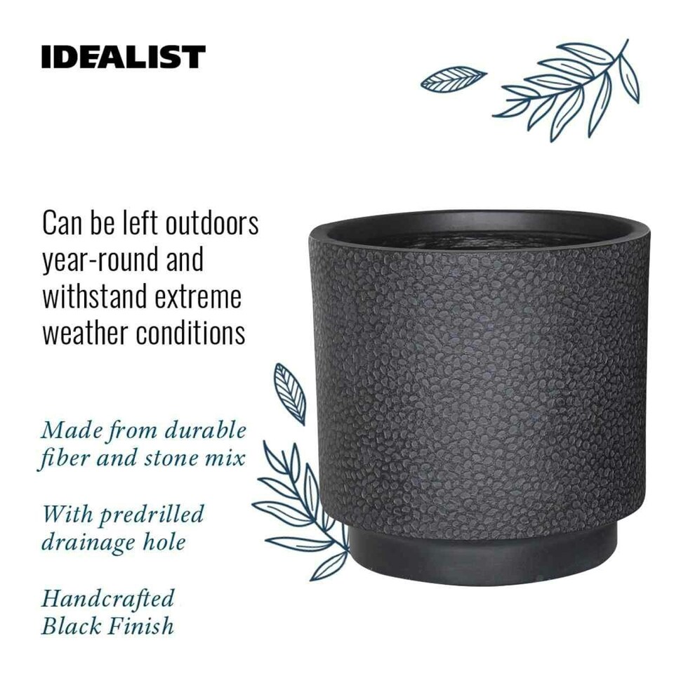 image 1 of Hammered Stone Black Cylinder Planter, Outdoor Plant Pot D36 H36 cm, 30.9 ltrs Cap.