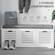 image 3 of HOMCOM Shoe Bench, Linen-look Shoe Storage Bench with 3 Drawers, Removable Seat Cushion and Slatted Doors for Hallway Entryway, White | White | White