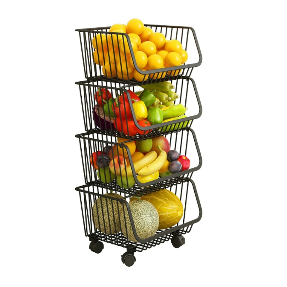 image 1 of Living and Home Kitchen Metal Basket Trolley Wire Storage Rack 4-Tier