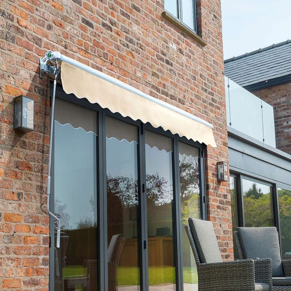image 1 of 4.0m x 3.0m Retractable Manual Ivory Awning