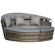 image 2 of Outsunny Outdoor PE Rattan Garden Furniture with Cushioned, Patio Wicker Conversation Furniture Set, Round Daybed with Retractable Canopy, Coffee Table and Three Pillows, Grey