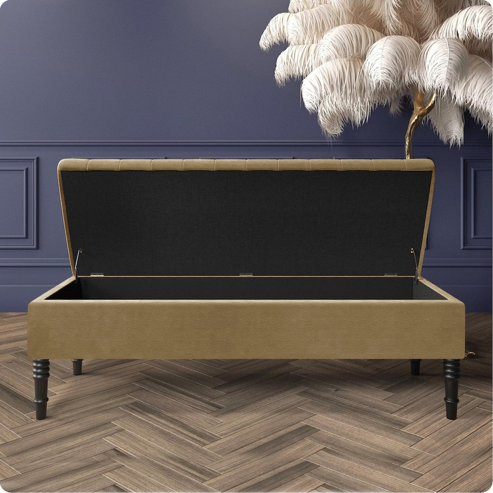 image 1 of Safar 180cm Ottoman Storage Bench - Naples Shoe Bench - Brown Lined Upholstery Storage Footstool