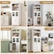 image 8 of HOMCOM Freestanding Kitchen Cupboard, 4-Door Storage Cabinet with Adjustable Shelf and Glass Doors for Dining Room, Living Room, White