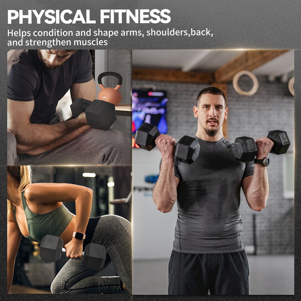 image 1 of HOMCOM 15KG Single Rubber Hex Dumbbell Portable Hand Weights for Home Gym