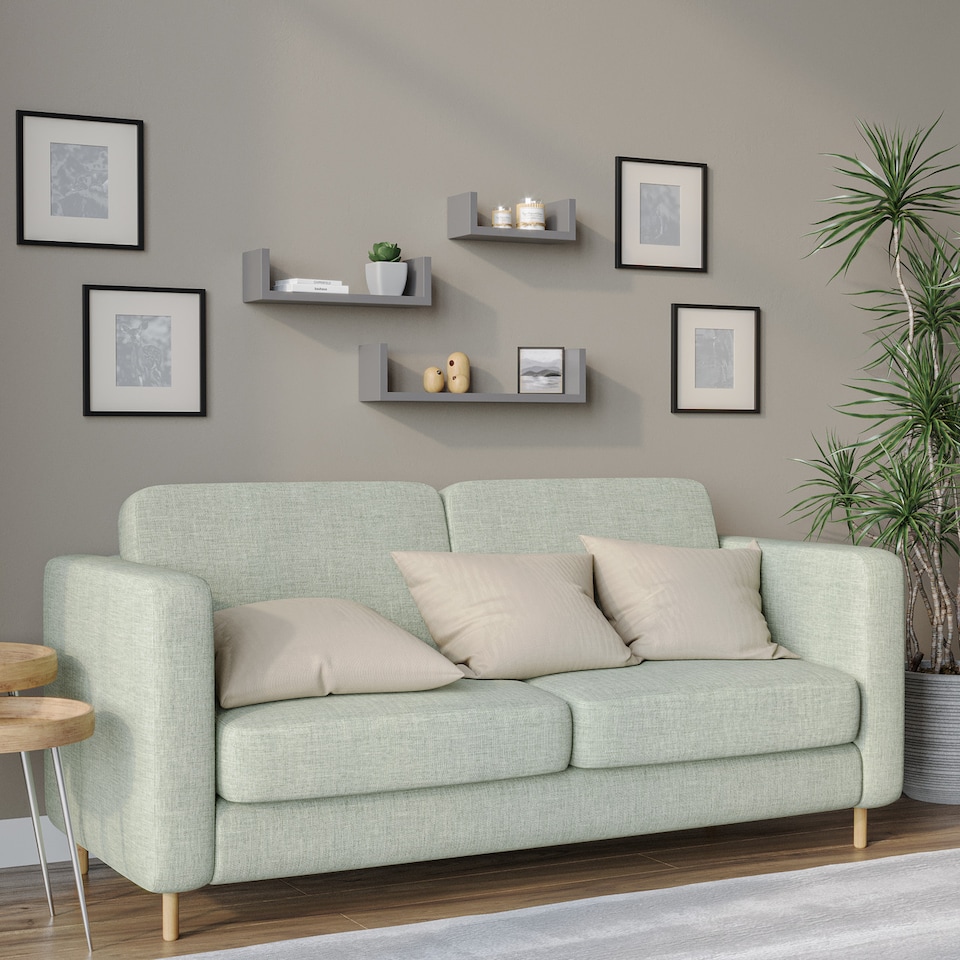 image 1 of Set of 3 U-Shaped Floating Wall-Mounted Shelves | Grey | 1