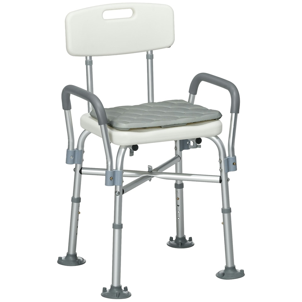 image 1 of HOMCOM Aluminium Shower Chair with Backs and Arms, Height Adjustable Shower Seat with Removable Padded Cushion, Bath Stool for Seniors, Disabled, Pregnant, White