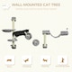image 3 of PawHut 4Pcs Wall Mounted Cat Shelves with Hammock, Scratching Post, Grey