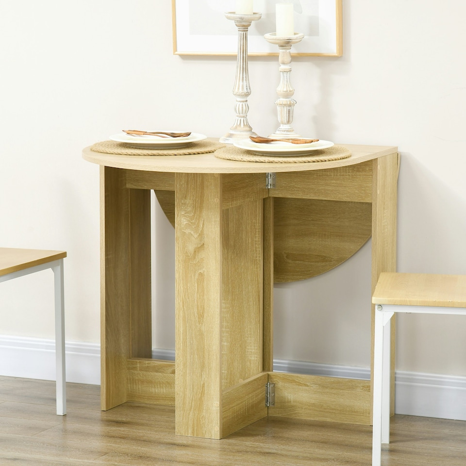 image 1 of HOMCOM Folding Dining Table Foldable Drop Leaf Dinner Table for Kitchen Oak