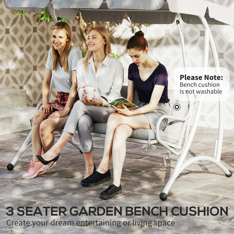 image 1 of Outsunny 3 Seater Garden Bench Cushion Outdoor Seat Pad w/ Ties Light Grey 