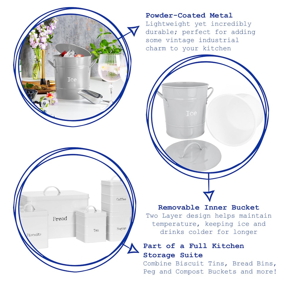 image 1 of Harbour Housewares Vintage Metal Ice Bucket with Scoop - Grey