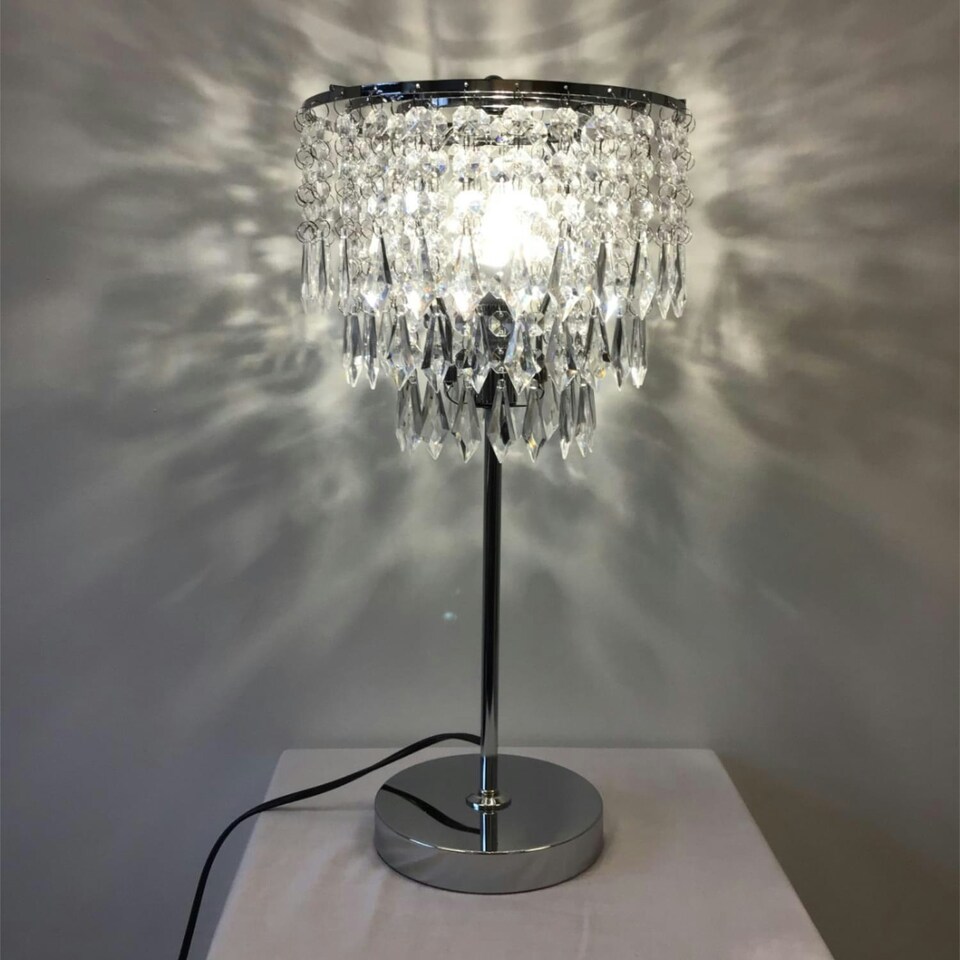 image 1 of First Choice Lighting Set of 2 Chrome and Acrylic Crystal Jewelled Table Lamps Chrome | Clear