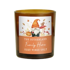 Personalised Autumn Gonk Amber Glass Candle Brown