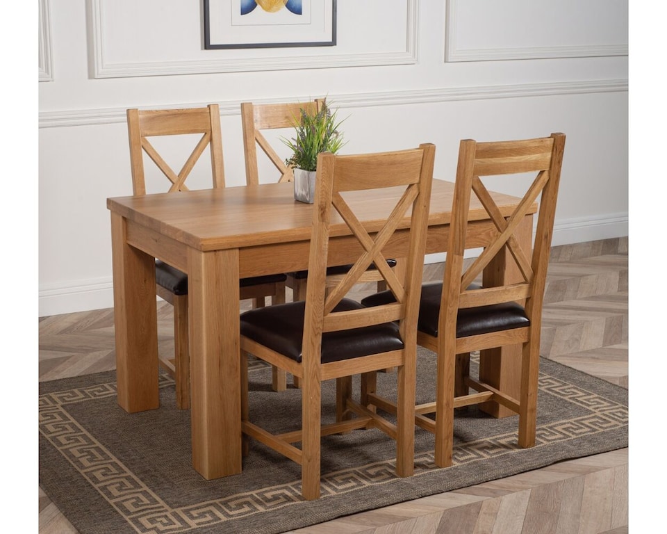 image 1 of Dakota 127 x 82cm Oak Dining Table and 4 Berkeley Brown Leather Chairs | Brown | Brown