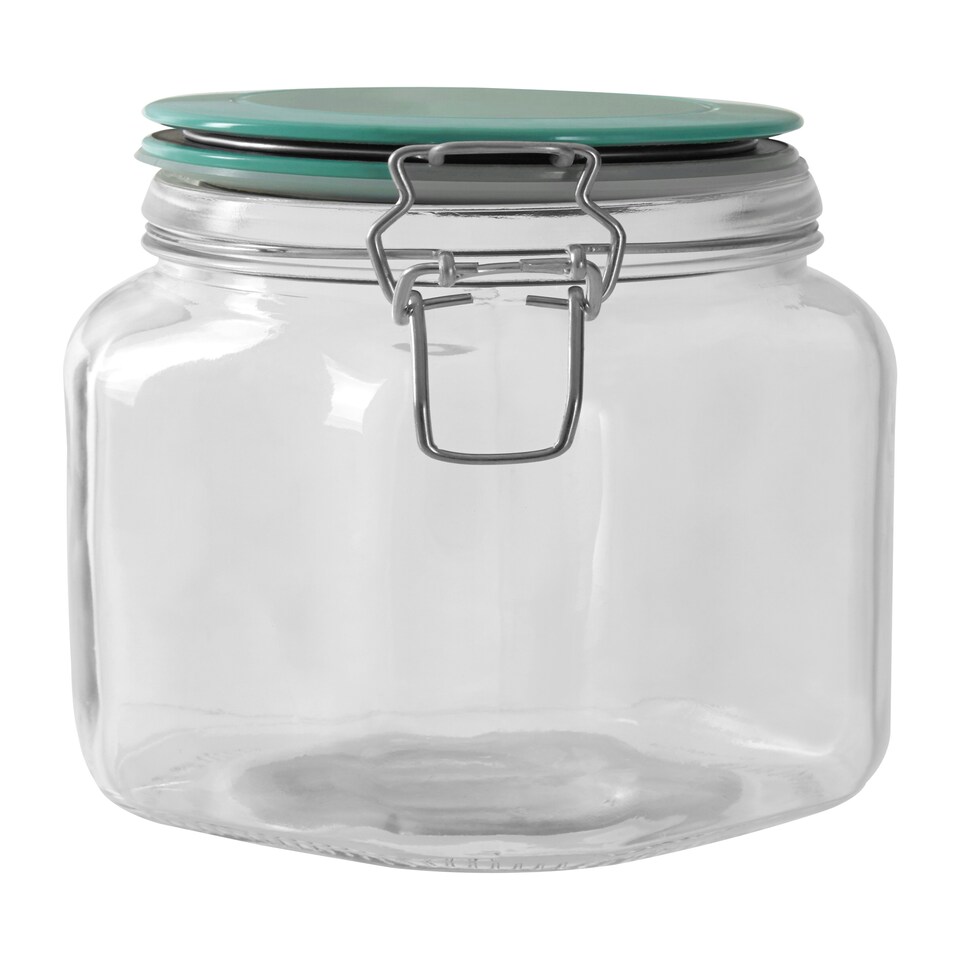 image 1 of Interiors by Premier Glass Storage Jar – 1050ml (Set of 3 Assorted Colours), Clear Glass Canisters with Airtight Clip-Top Lids