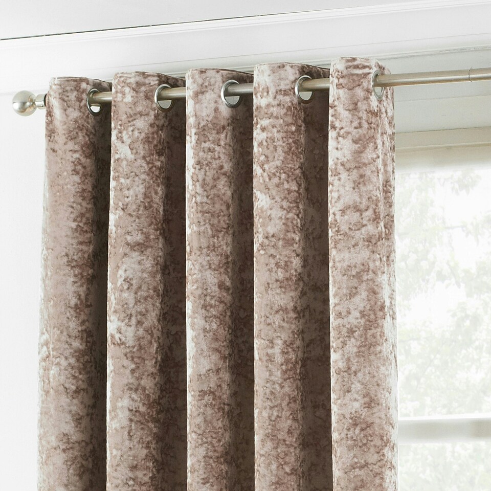 image 1 of Paoletti Verona Crushed Velvet Oyster Eyelet Curtains 168 x 137cm