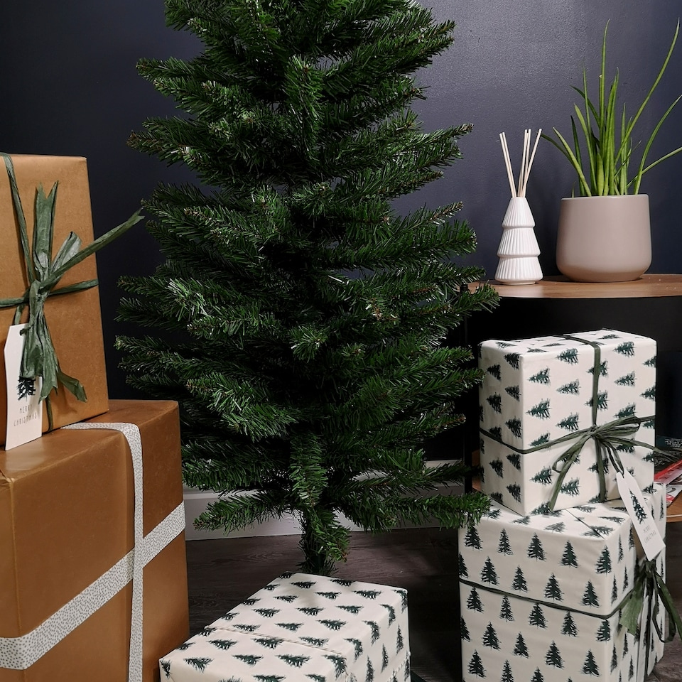 image 1 of 5ft (1.5m) Pencil Style Slim Artificial Christmas Tree in Plain Green