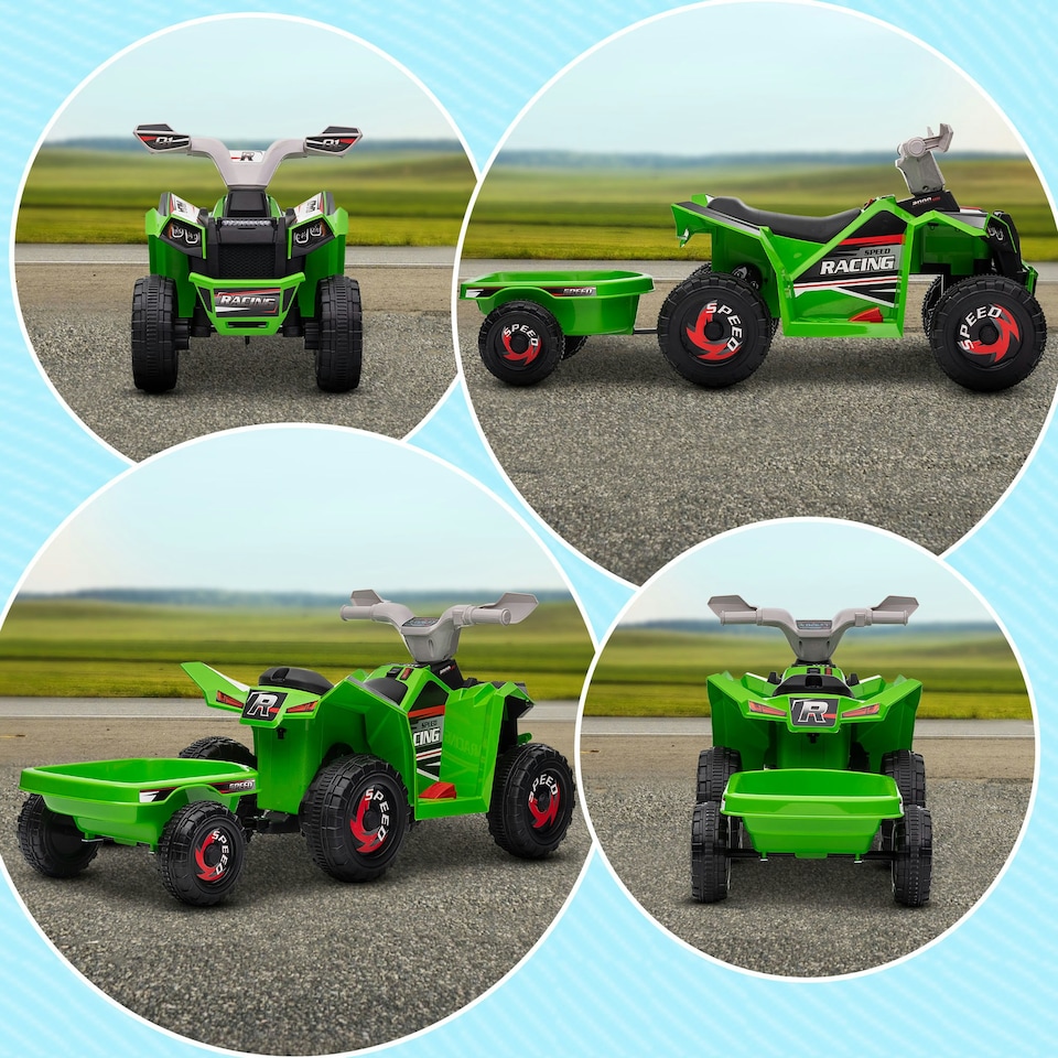 image 1 of HOMCOM Electric Quad Bike, 6V Kids Ride-On ATV with Back Trailer - Green