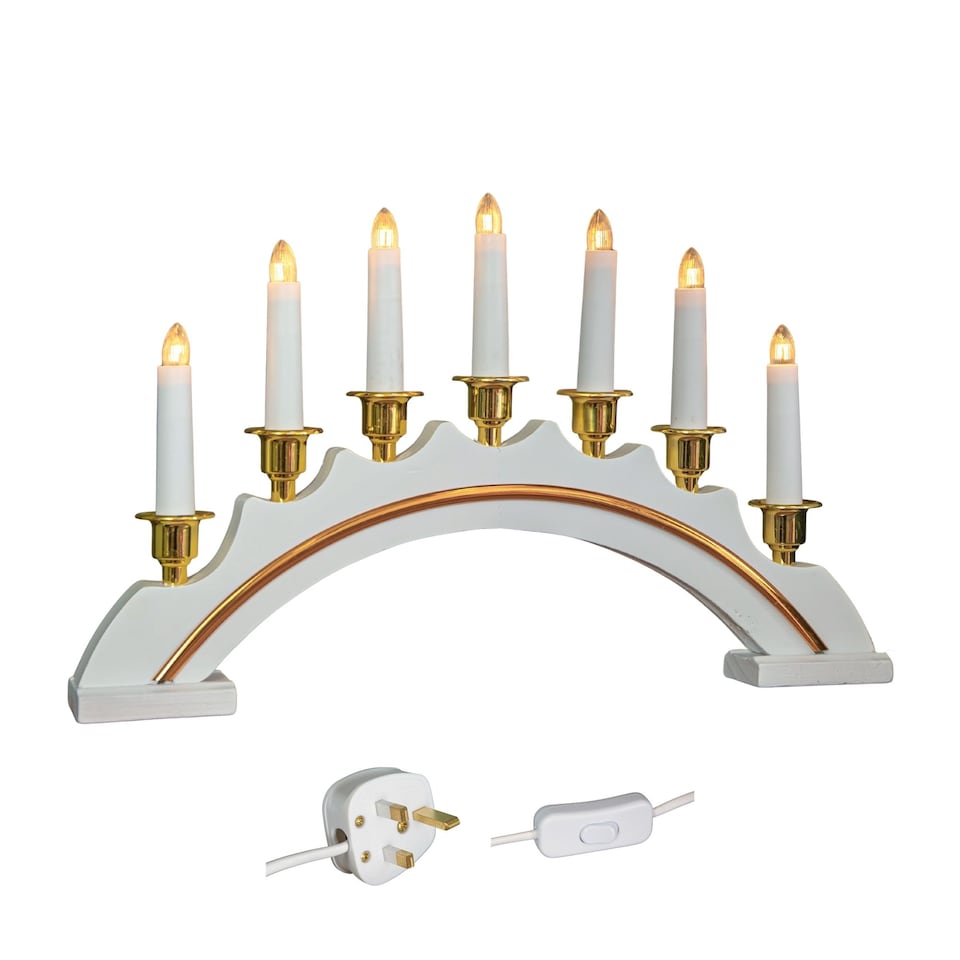 image 1 of 42cm Premier Christmas Candlebridge with 7 Bulbs in White Mains Powered