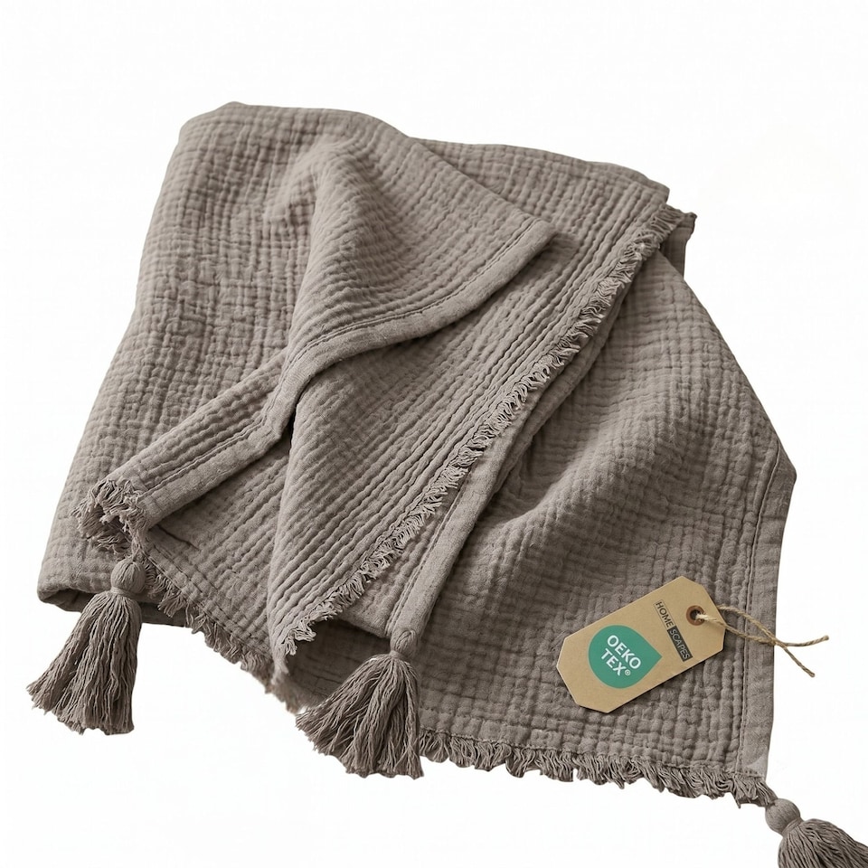 image 1 of Homescapes Pure Handmade Cotton Muslin Bed Throw Blanket - 127 x 180 cm