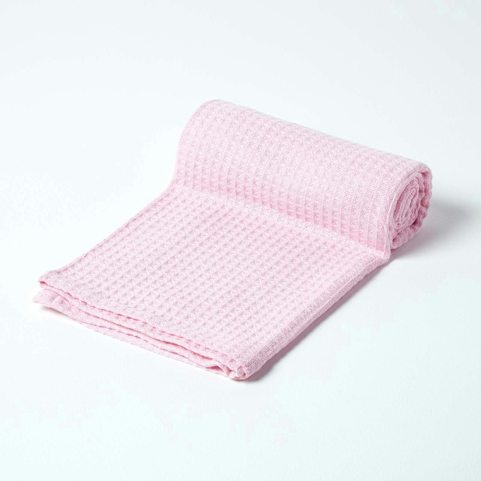 image 1 of Homescapes Organic Cotton Waffle Baby Blanket Pink - 90 x 112 cm Pink