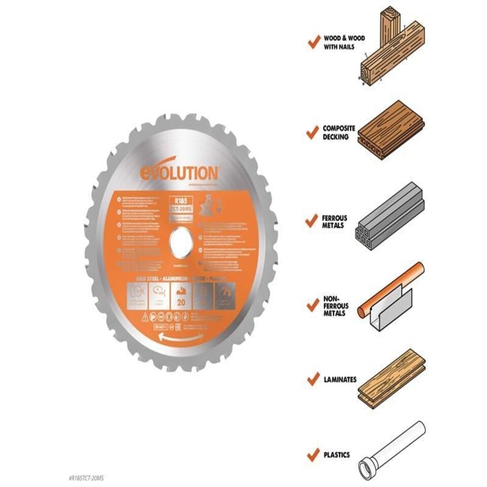 image 1 of Evolution - Multi-Material Mitre Saw Blade 185 x 20mm x 20T