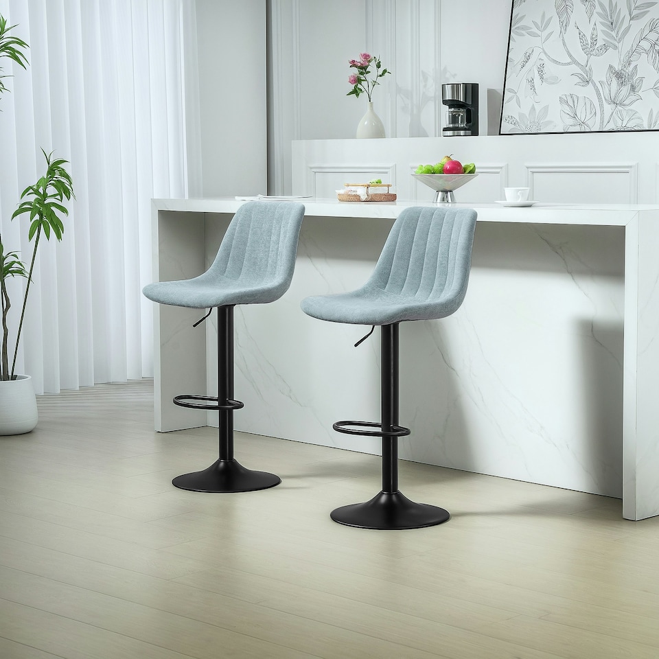 image 1 of HOMCOM Bar Stools Set of 2 Adjustable Swivel Bar Chairs with Backrest Blue | Light Blue