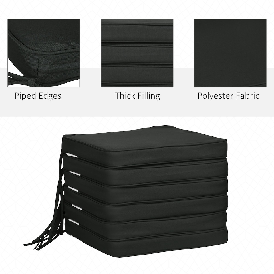 image 1 of Outsunny Set of 6 Chair Cushion Seat Pads Dining Chair w/ Straps