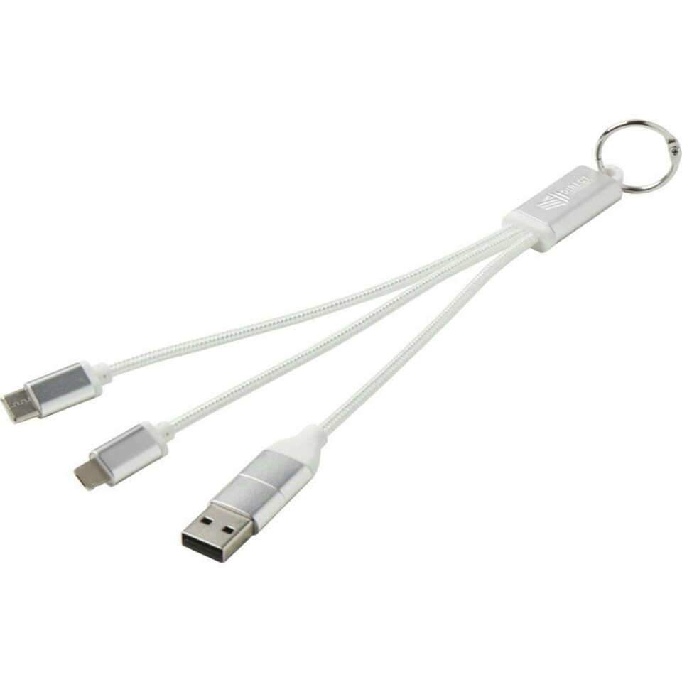 image 1 of 4 in 1 Recycled Aluminium Keyring Charging Cable - Silver - One Size
