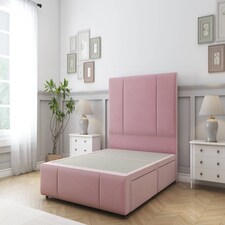 Sloomy Lisbon Pink Plush Divan Bed Base 2 Drawers Right Side With 54 Inch Floor Standing Headboard & 12 Inch Matching Footboard | Pink | Pink | Small Double | 1