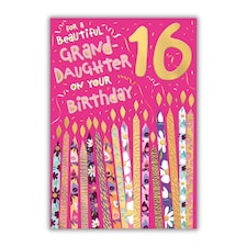Words 'n' Wishes 16th Birthday Card for Granddaughter, Patterned & Foiled Letters With Candles, Multicoloured, 23.5 x 16.5 cms
