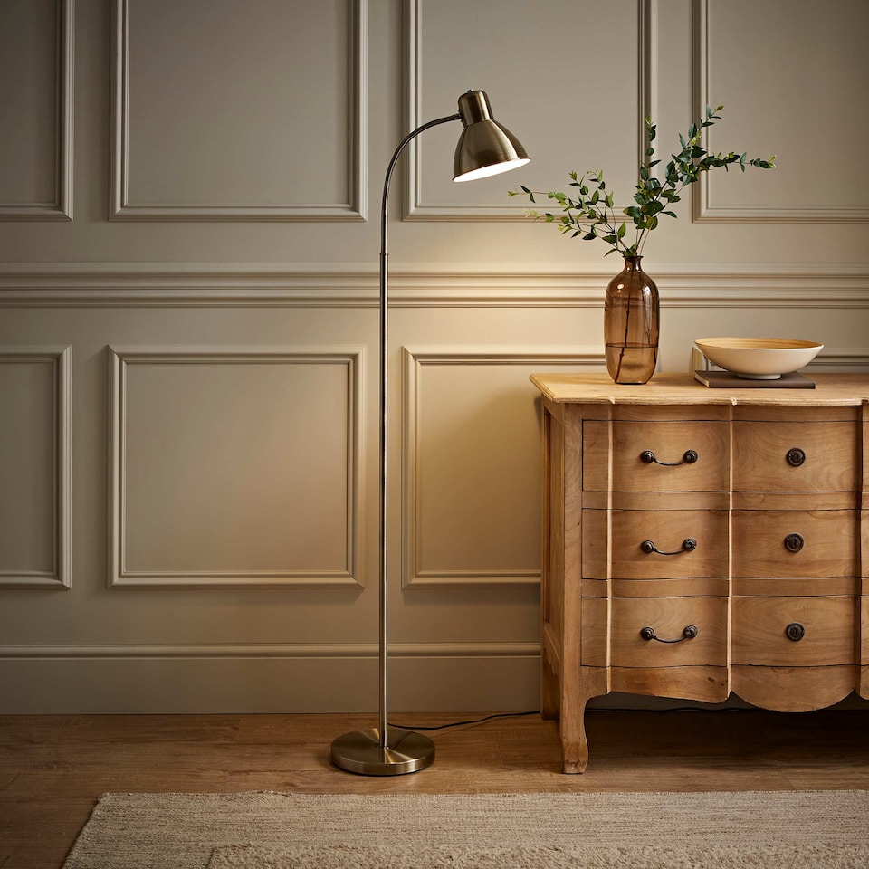 image 1 of ValueLights Flexi Neck Adjustable Floor Lamp Antique Brass | Bronze