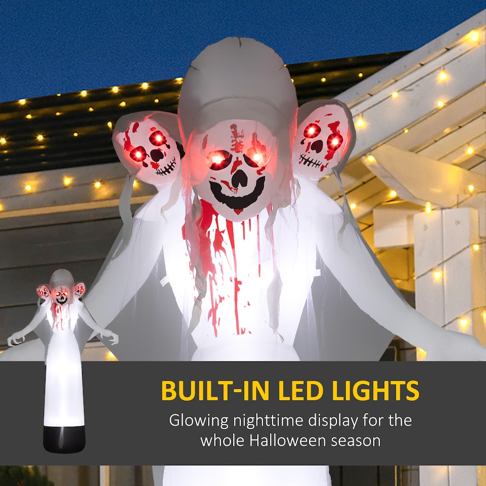image 1 of Outsunny 8.9FT Tall Halloween Inflatable Witch Ghost with Three Heads, Blow Up Outdoor Halloween Decoration with Build-in LED Lights for Garden, Lawn, Party