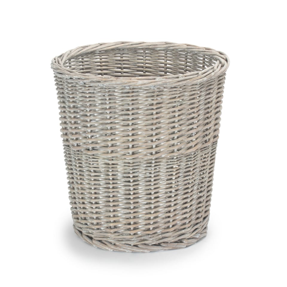 image 1 of Wicker Grey Wash Round Waste Bin | Brown | Grey Wash | One Size