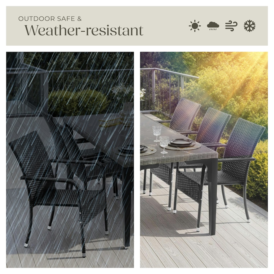 image 1 of Garden Chair Girona - polyrattan & steel, weather & sun resistant, stackable - Set of 2 Black