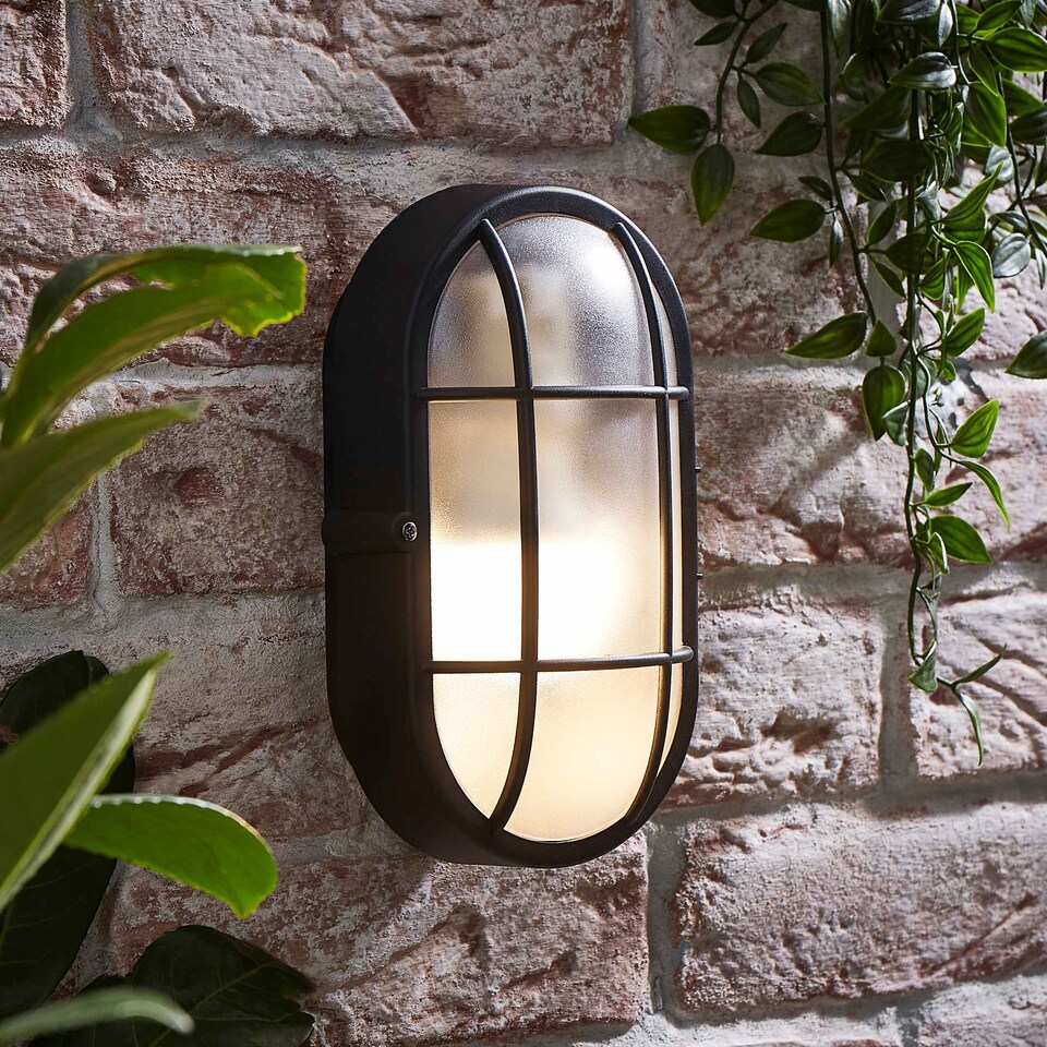 image 1 of ValueLights Carnforth Black Outdoor Garden Bulkhead Wall Light and Bulb