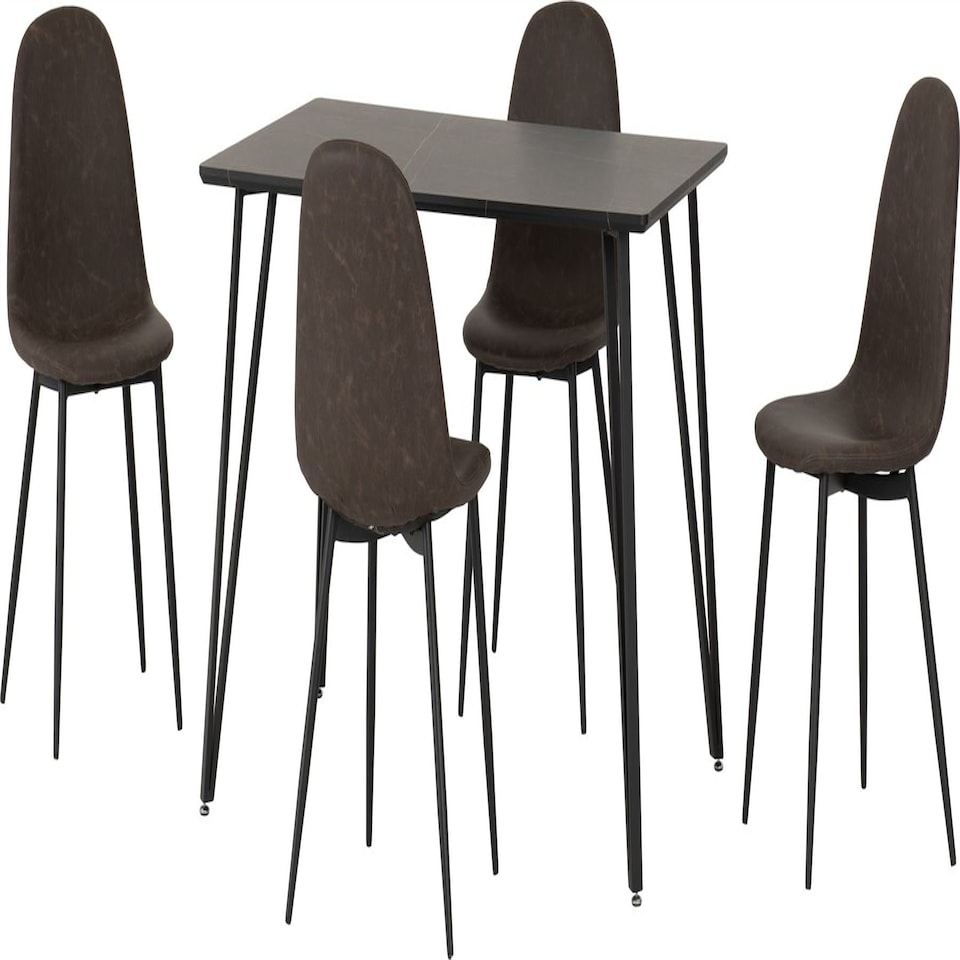 image 1 of Marlow Dining Set with Athens Chairs Black | Black Marble/Brown Faux Leather