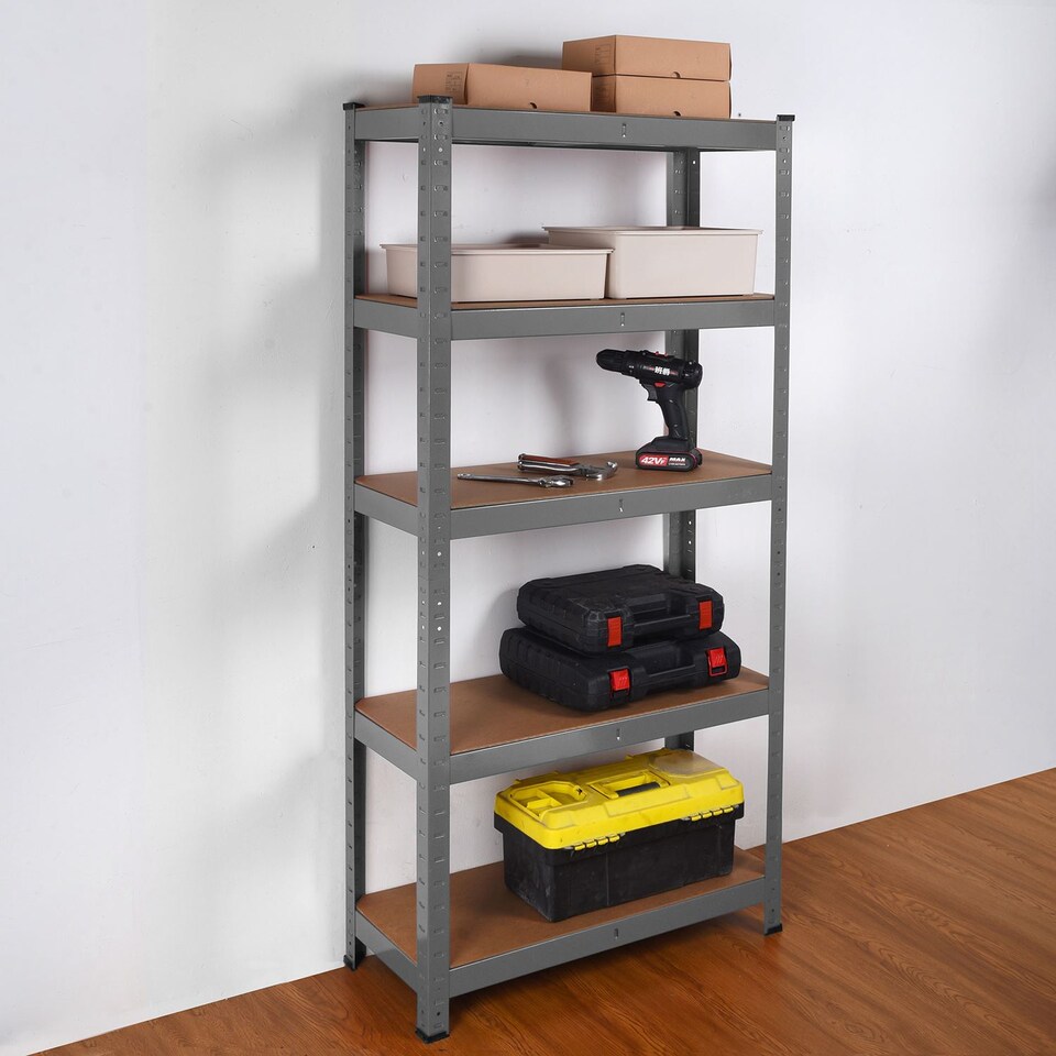 image 1 of House of Home Steel Racking Shelving 5 Tier Heavy Duty Garage Storage Racks Shelf Metal Unit Grey