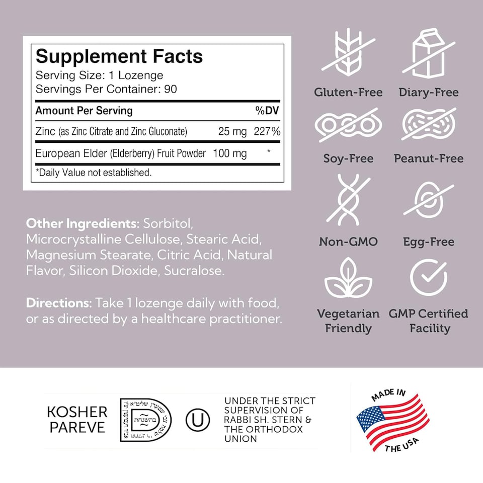 image 1 of Elderberry Zinc Lozenges, Immune Support, Elderberry Flavour, 90c